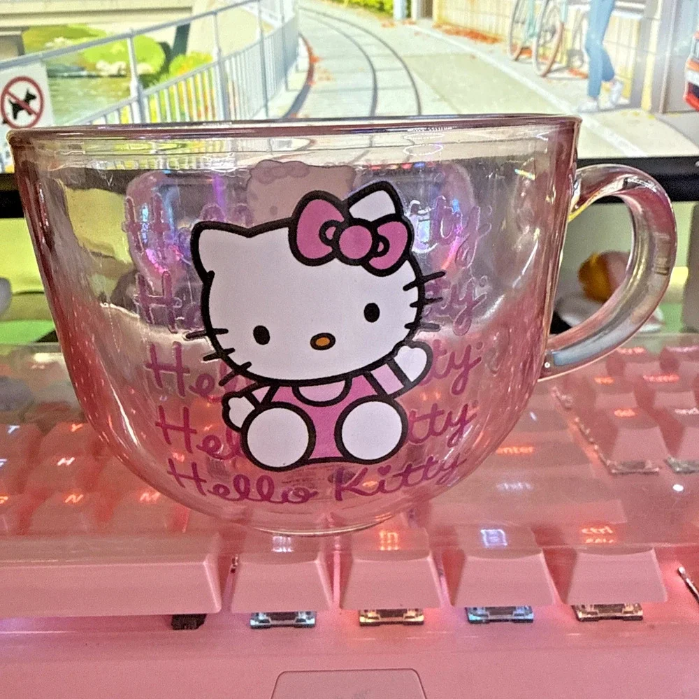 Sanrio Hello Kitty Mug Clear Pink Glass Large Coffee Latte Tea Cup 16oz 2024